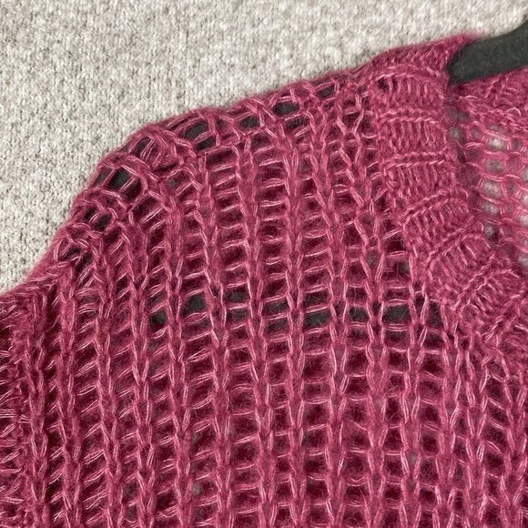 Free People open knit sweater alpaca wool blend S burgundy wine boho sheer - Picture 5 of 8